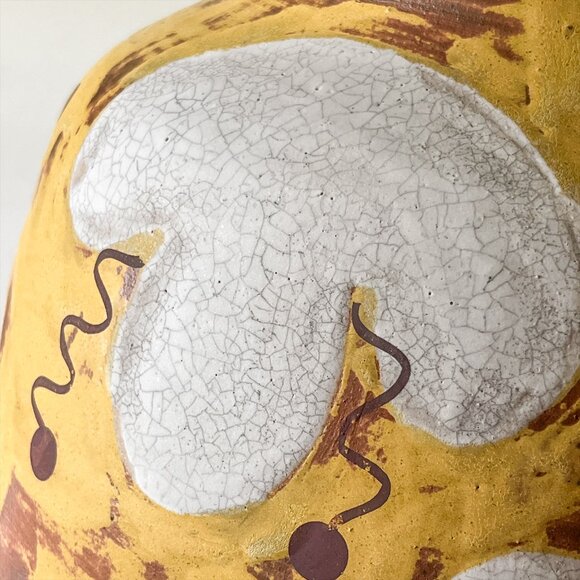 Handmade Art Pottery Ceramic Water Dispenser Crock White Floral on Yellow Signed - Picture 14 of 16